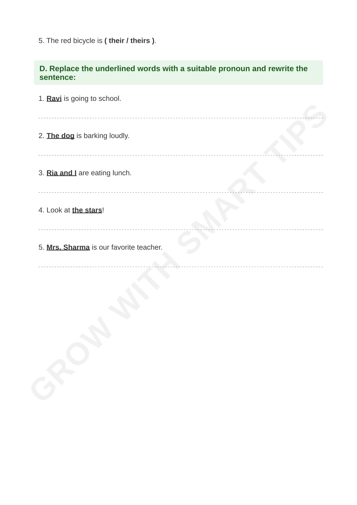 Class 2 ICSE Pronouns worksheets