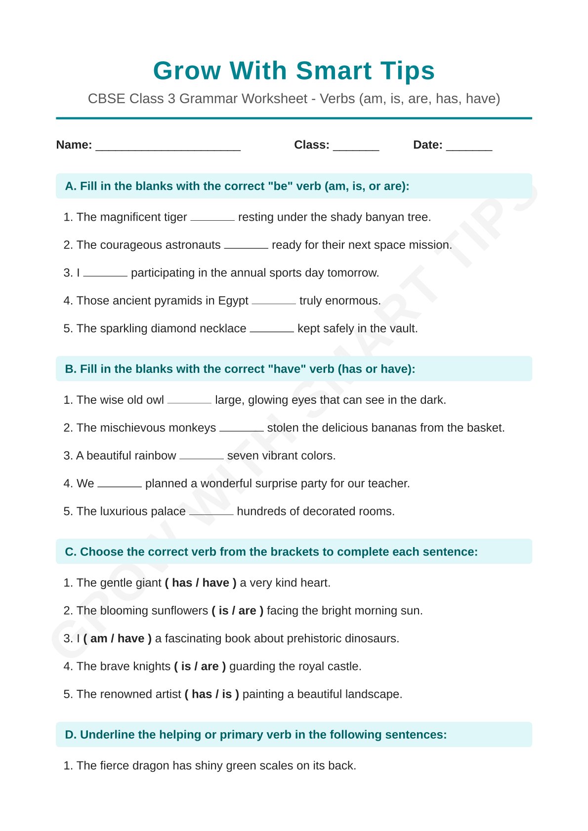 Class 3 Verb Premium Worksheets_1