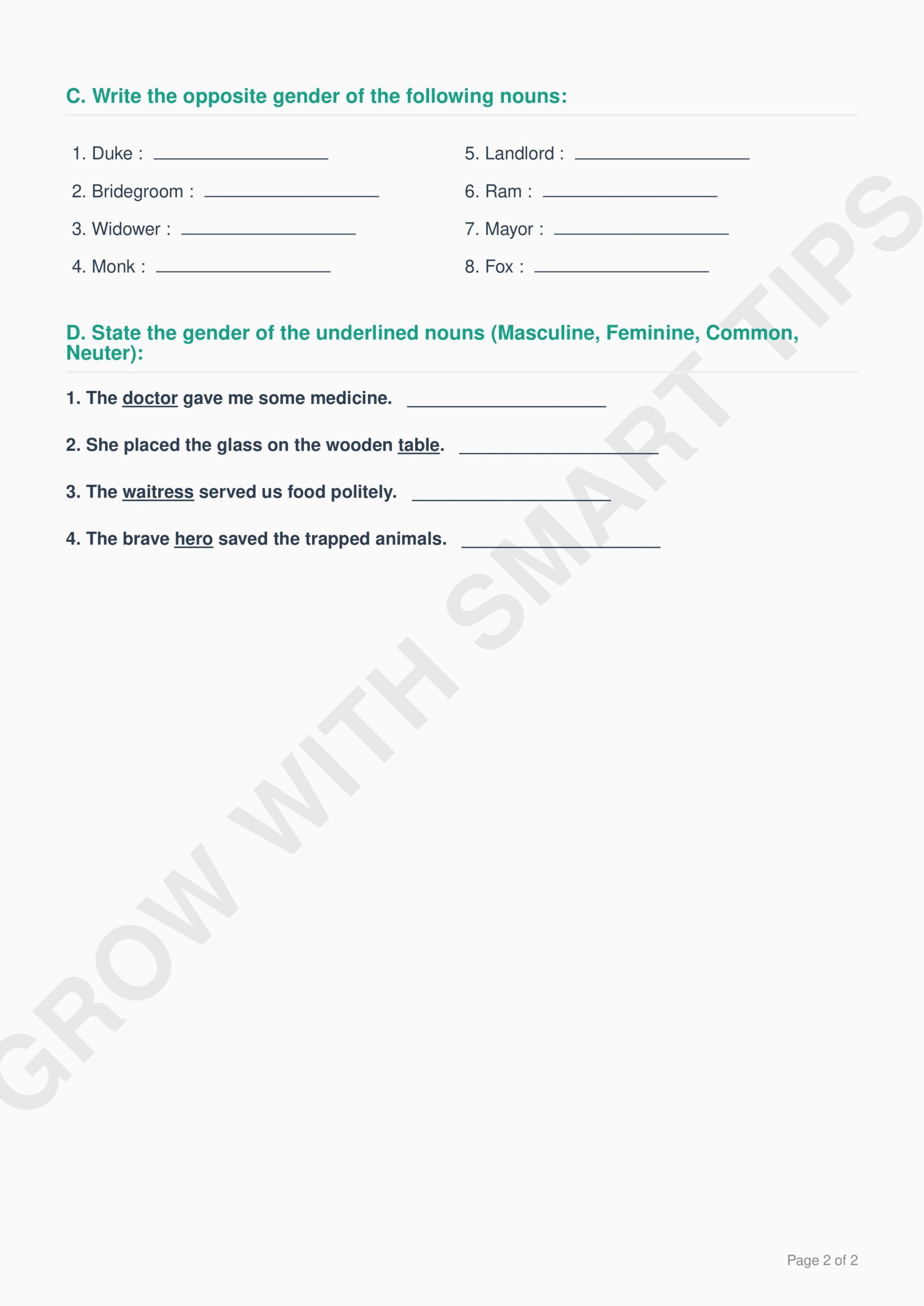 Class ICSE Gender Worksheet () images