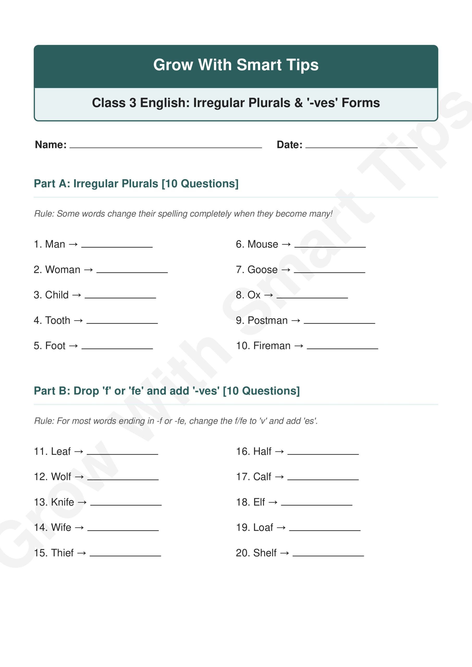Grow With Smart Tips Class Singular Plural images