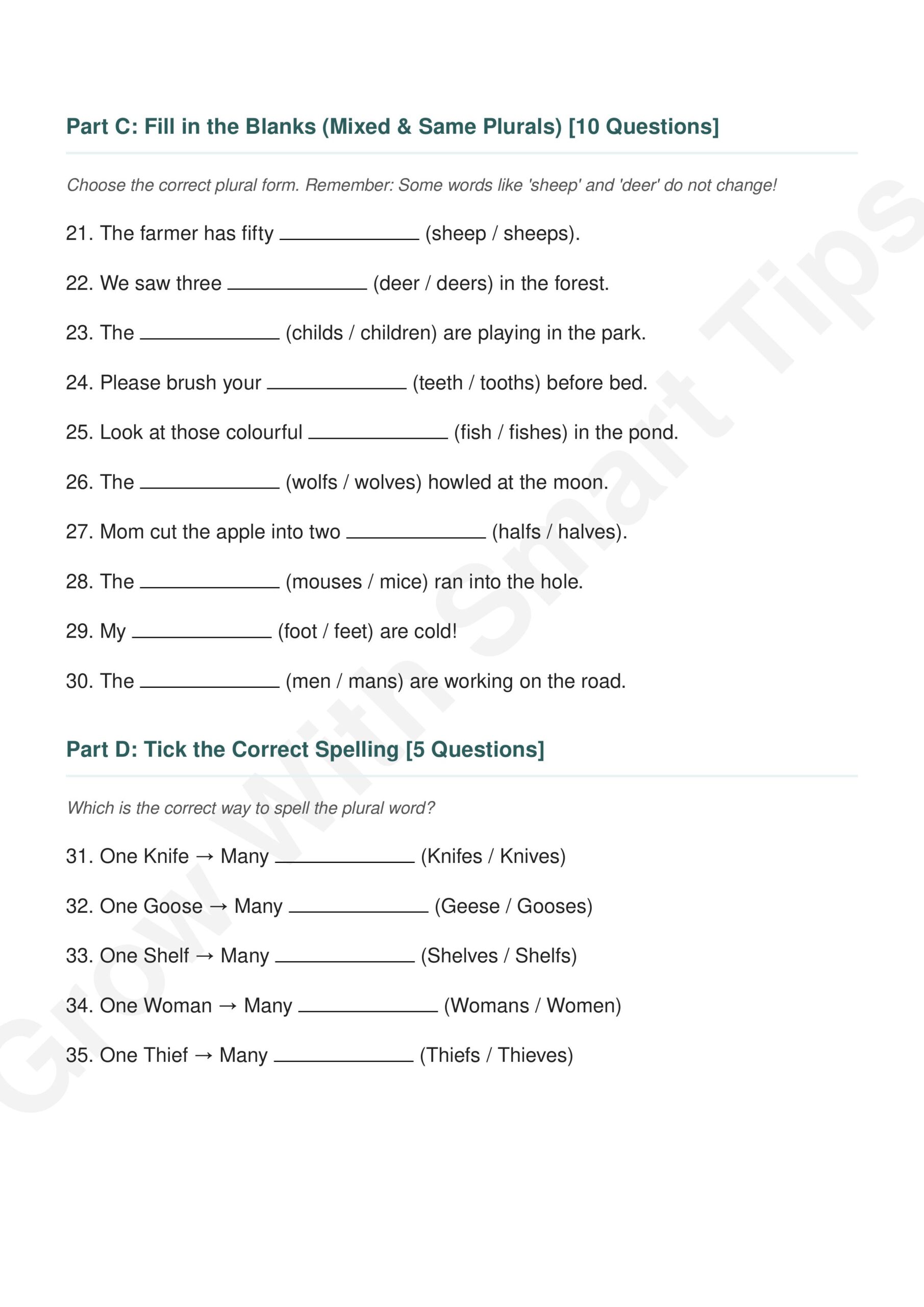 Grow With Smart Tips Class Singular Plural images