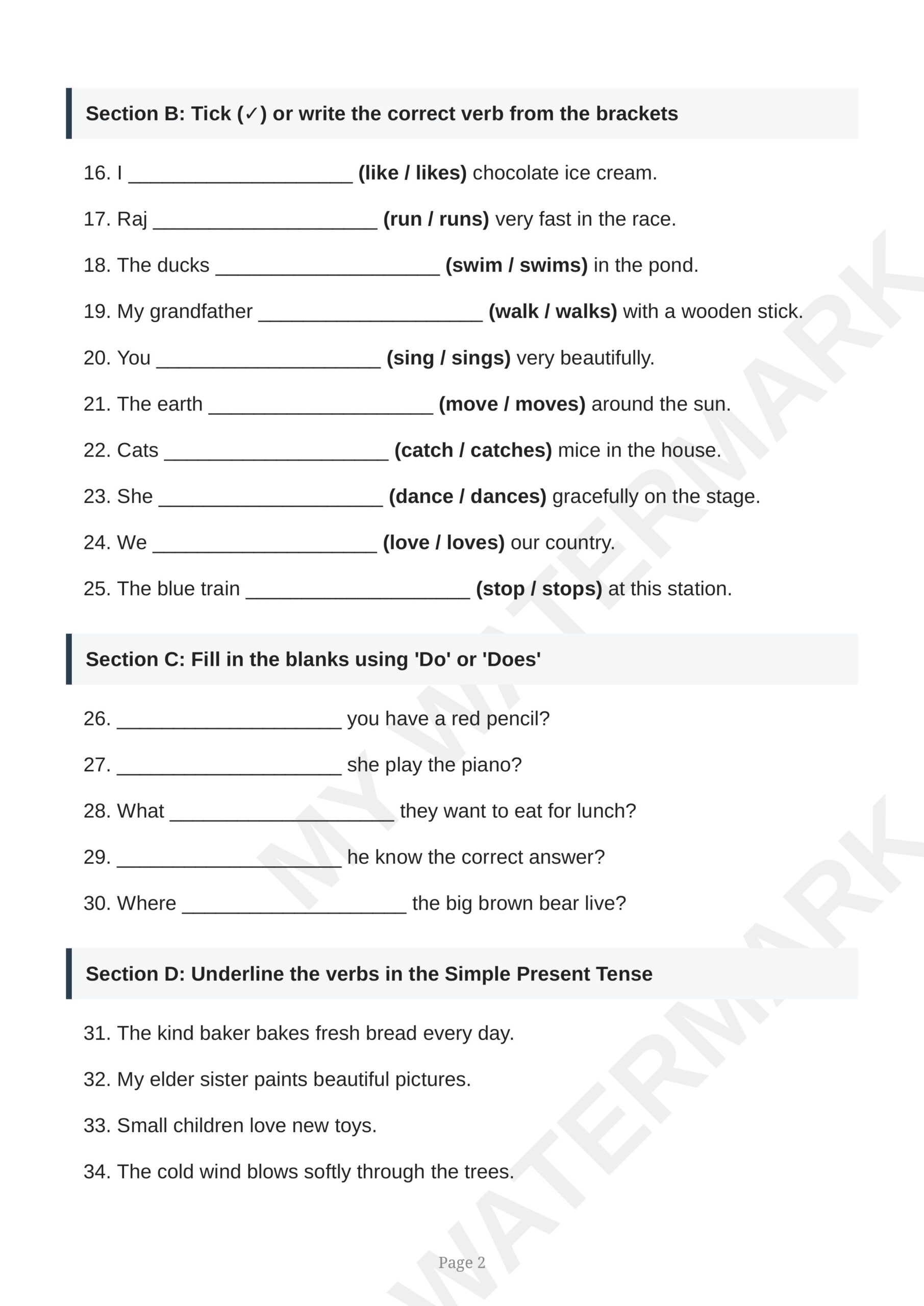 ICSE Class Simple Present Worksheet images