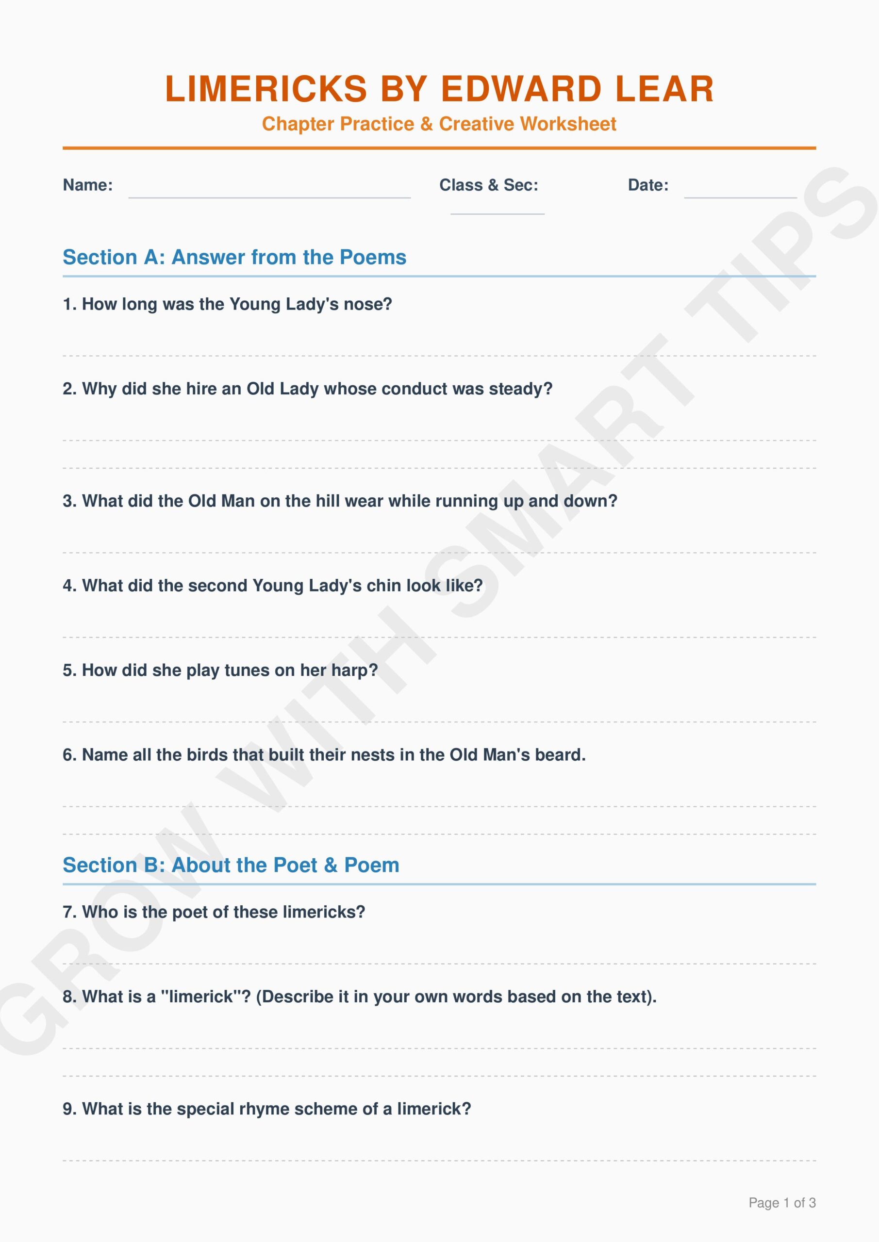 Limericks Worksheet images