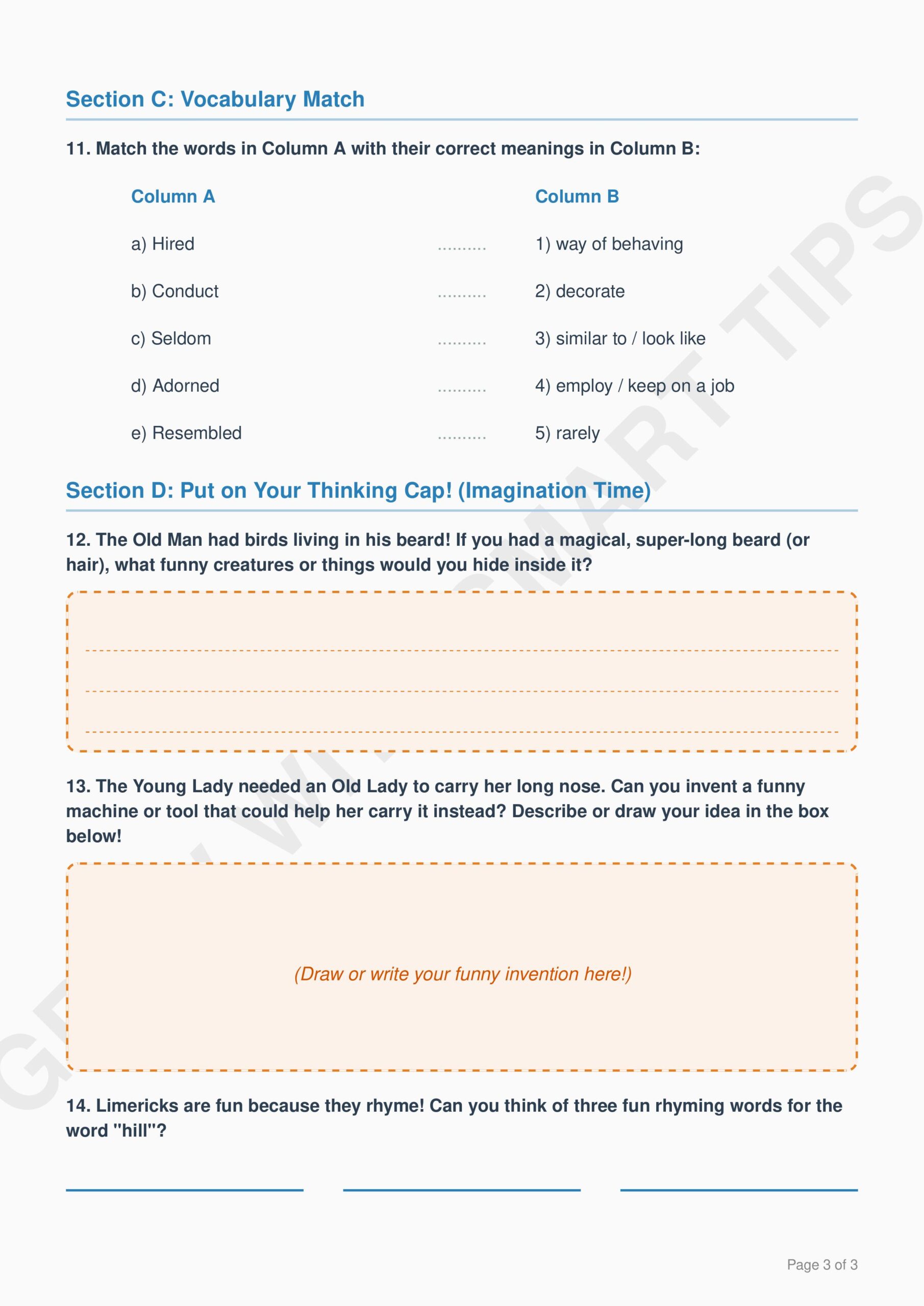 Limericks Worksheet images