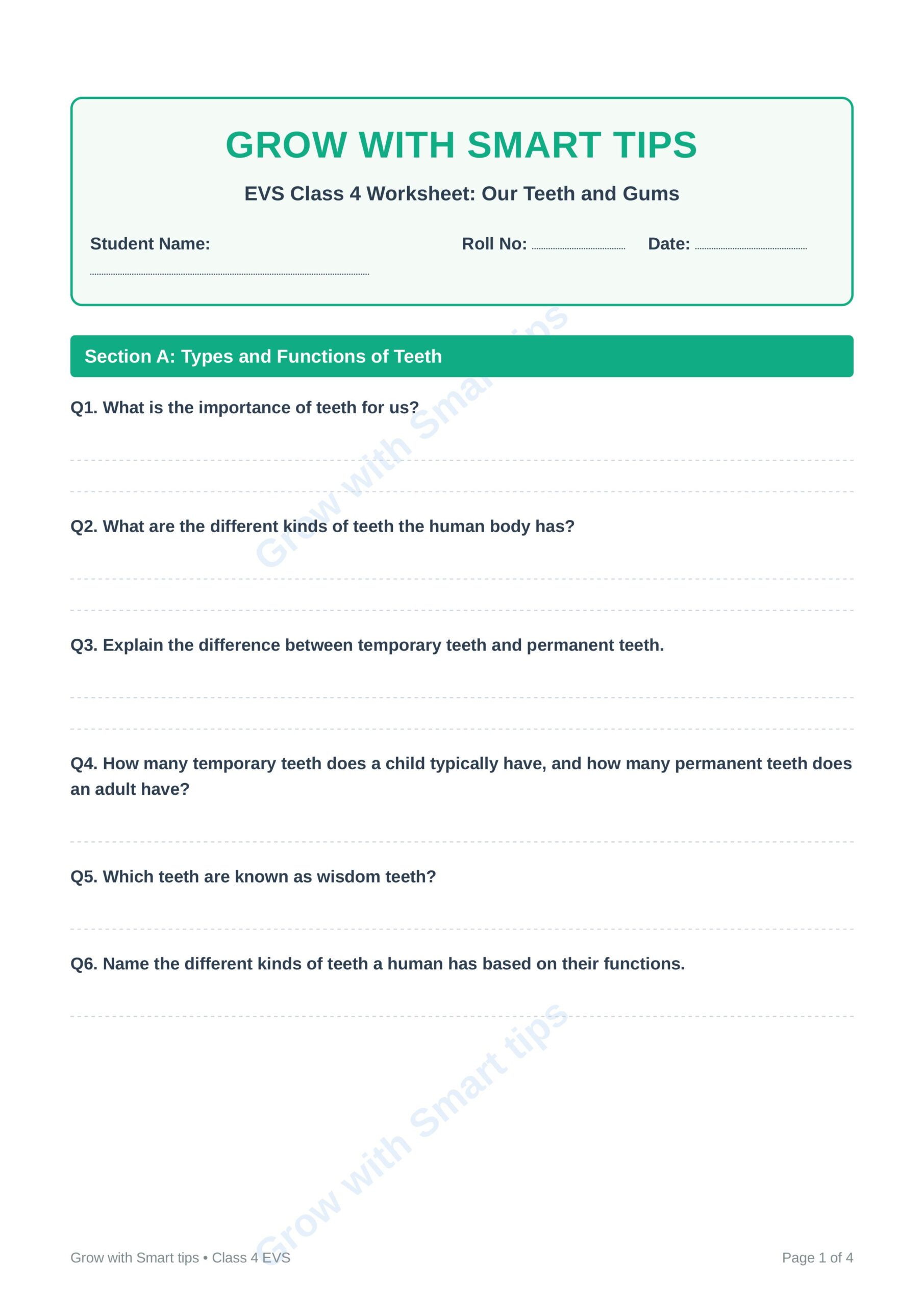 Teeth_and_Gums_Class_4_Worksheet_Fixed 1