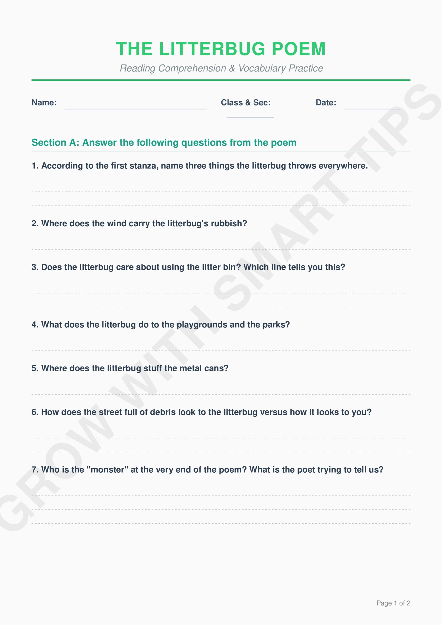 The Litterbug Worksheet images