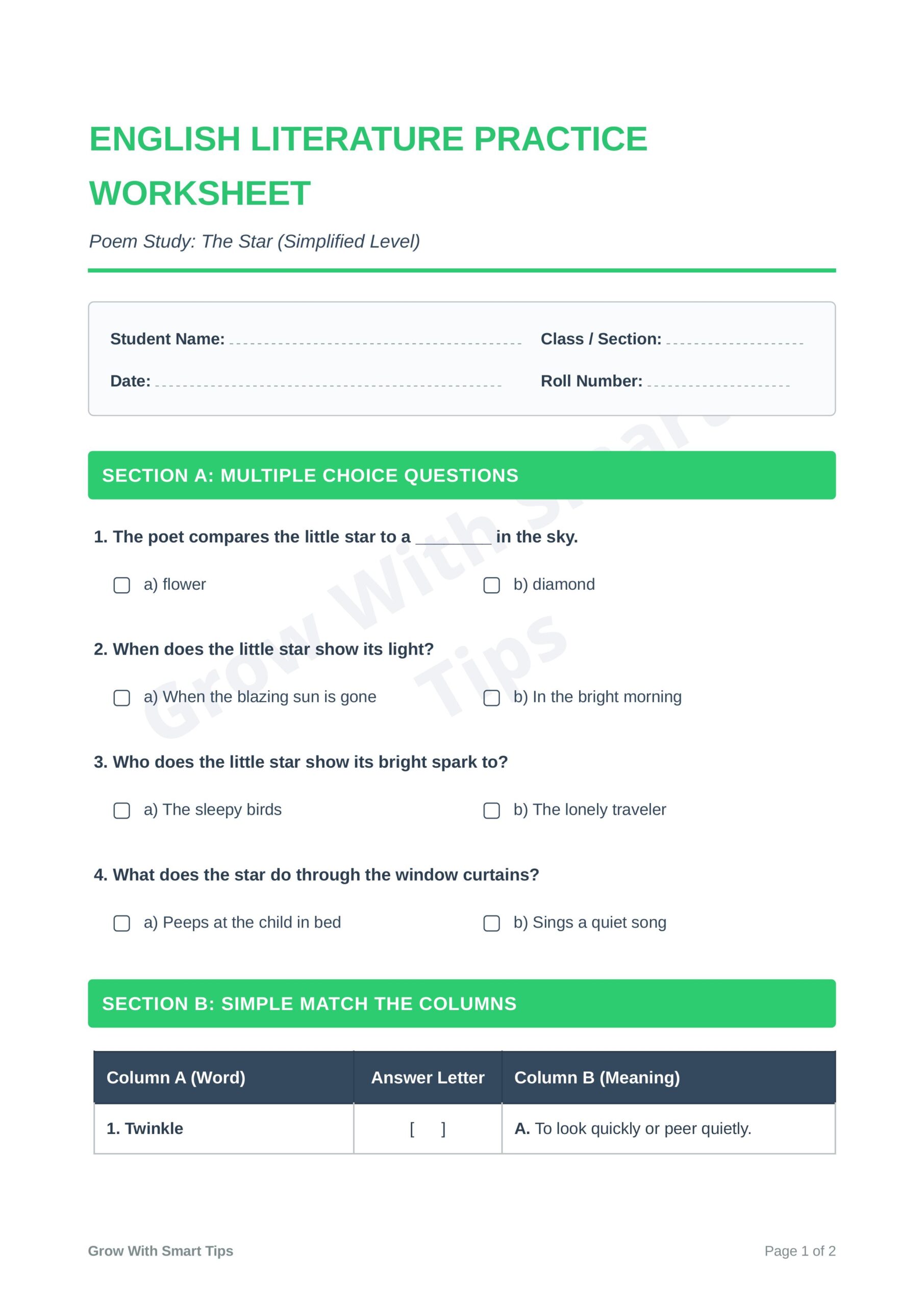 The_Star_Perfect_Easy_Worksheet 1
