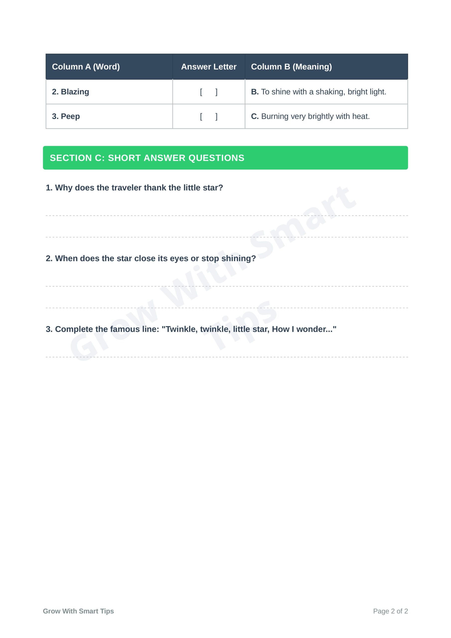 The_Star_Perfect_Easy_Worksheet 2