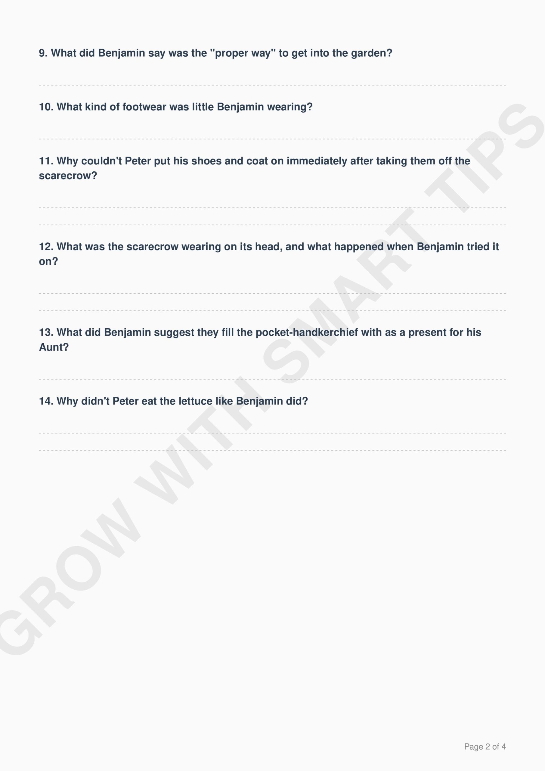 The Tale of Benjamin Bunny Worksheets