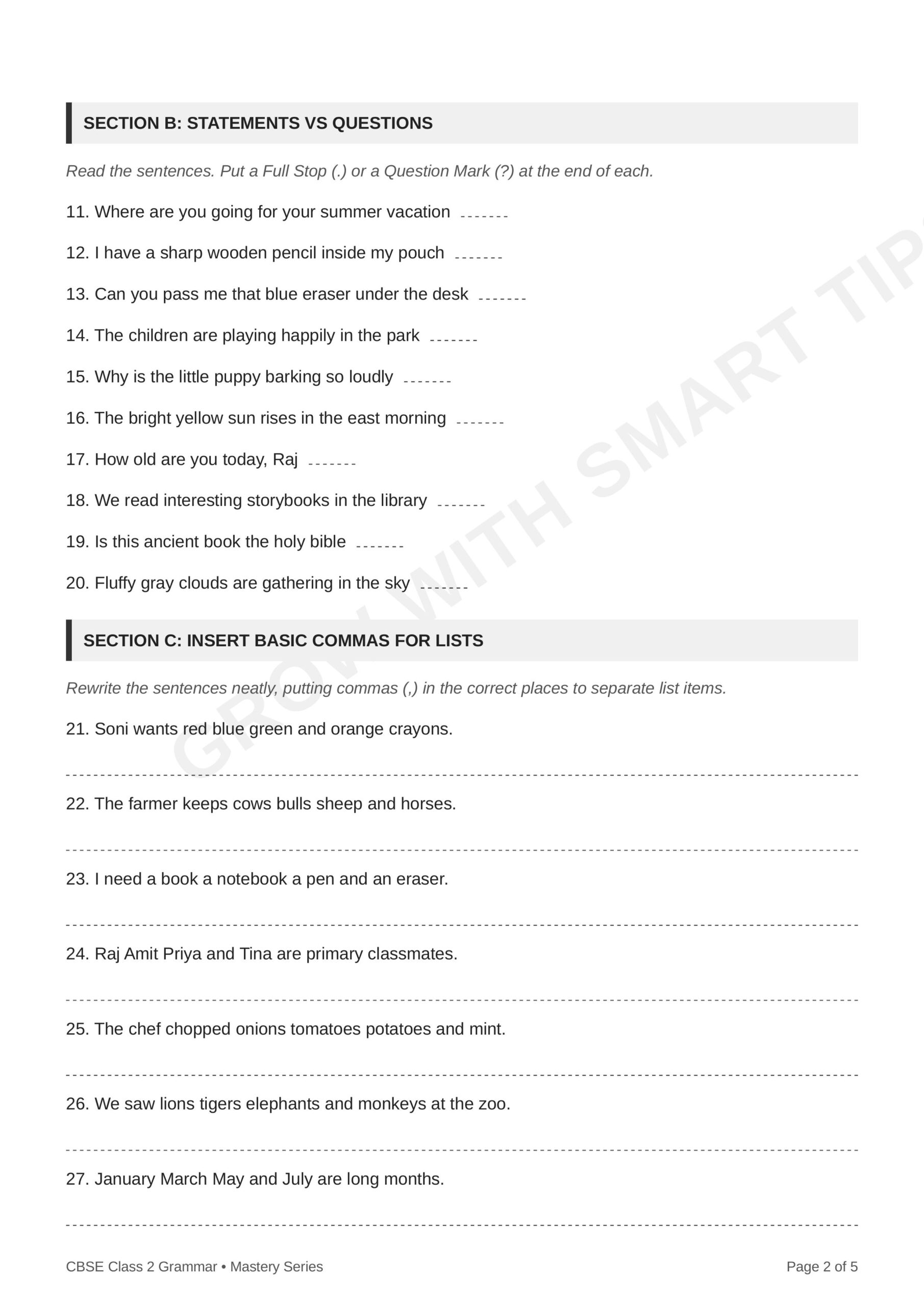 CBSE Class 2 Punctuation Worksheets